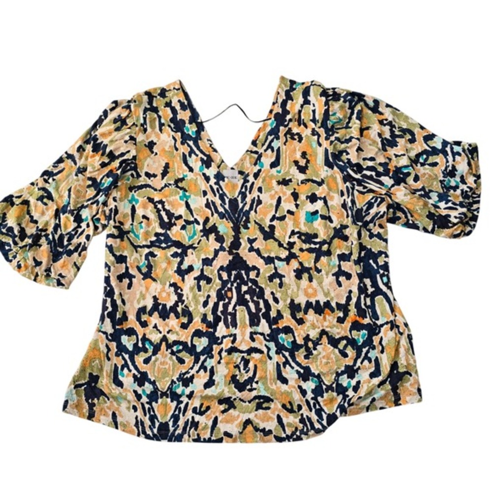 NIC+ZOE Womens 3X‎ V Neck 3/4 Sleeve Abstract Print Top Blouse